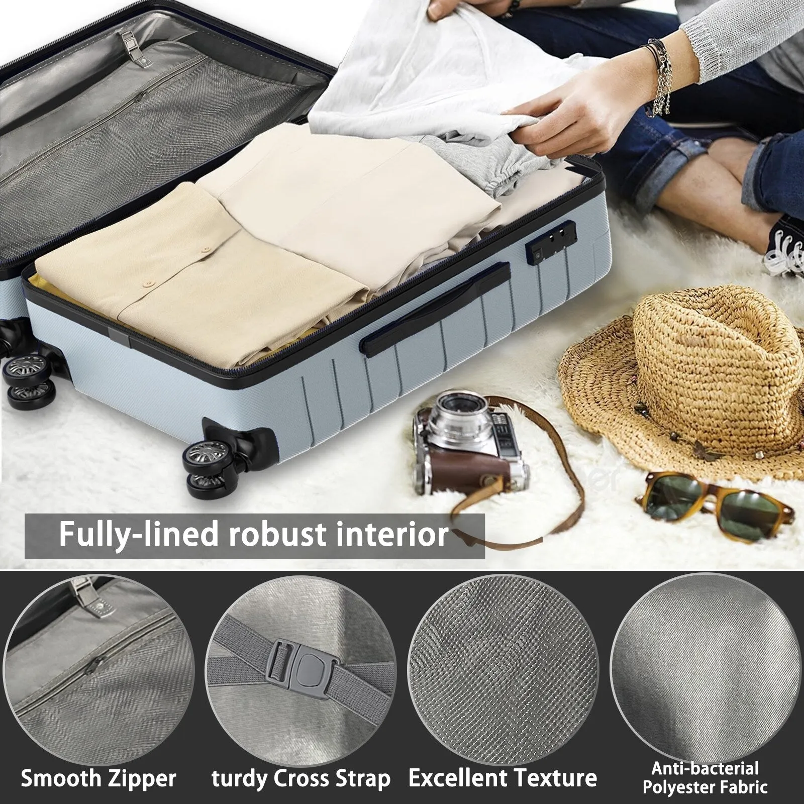 3 Piece Luggage Sets, Trunk Set, Hardside Checked Spinner Luggage Set with TSA Lock, 20in/24in/28in