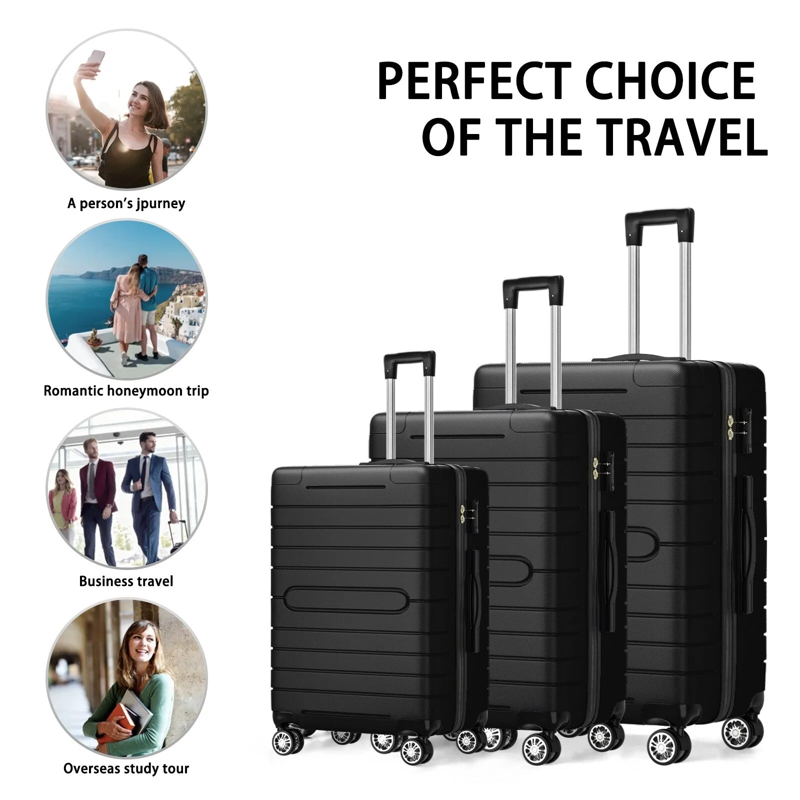 3 Piece Luggage Sets, Trunk Set, Hardside Checked Spinner Luggage Set with TSA Lock, 20in/24in/28in