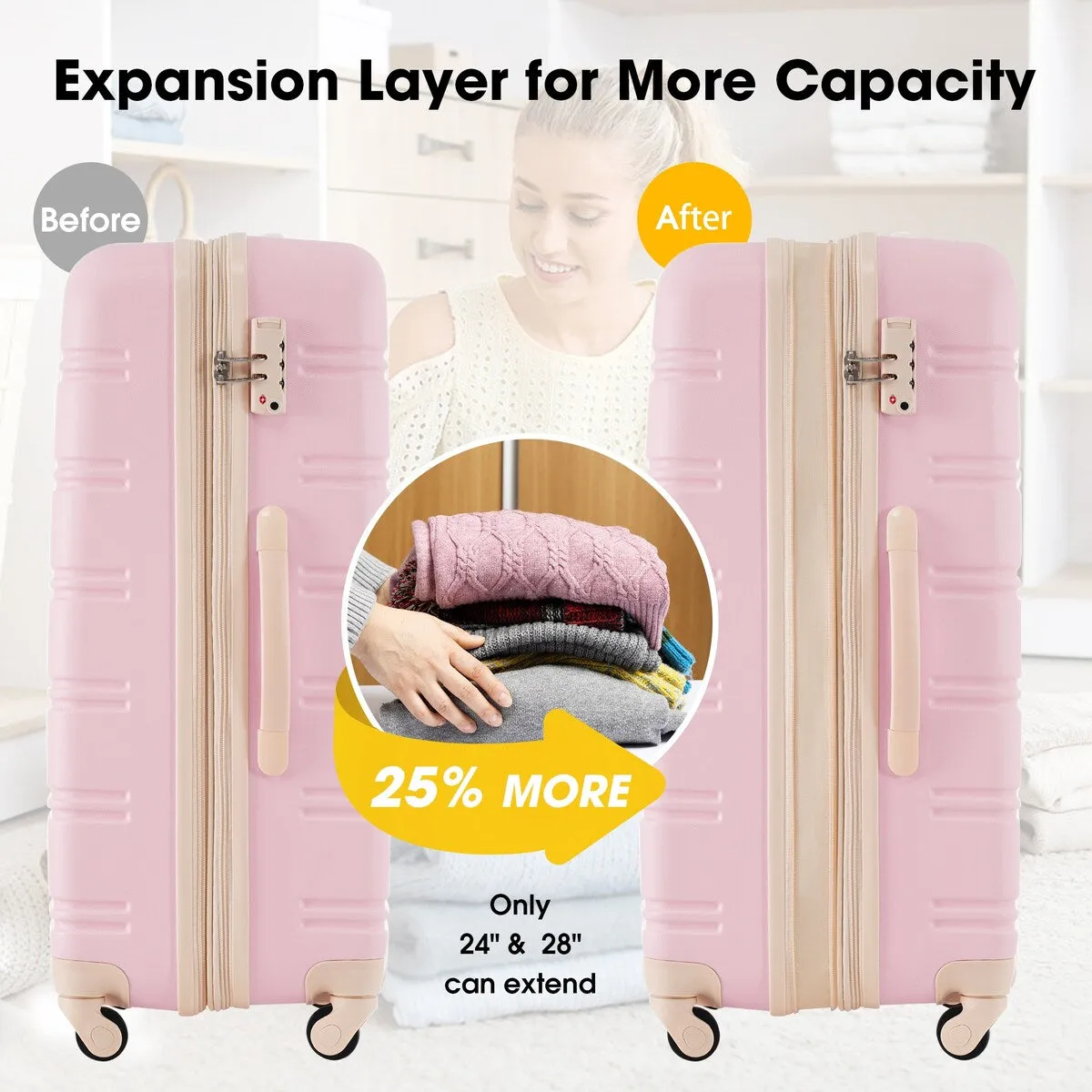 3-Piece Modern Hardshell Luggage Sets, 20'' 24'' Suitcase Bag, Lightweight Luggage with Spinner Wheels and TSA Lock