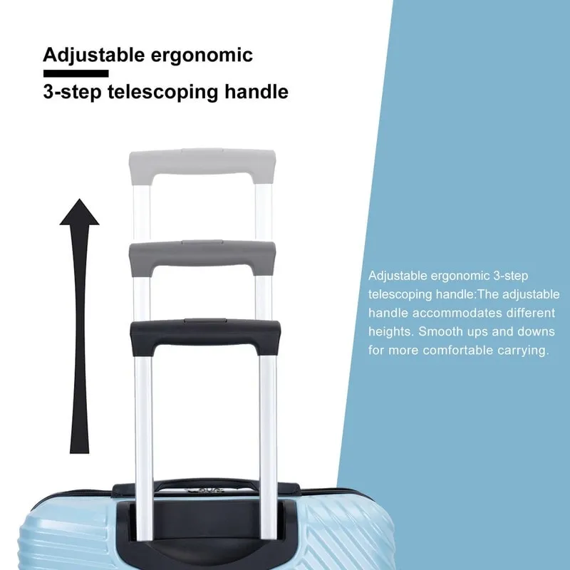 3 Piece PC ABS Suitcase Luggage Sets with Two Hooks and Spinner Wheels,Aqua Blue