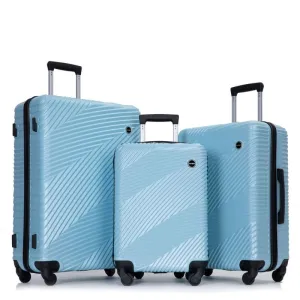 3 Piece PC ABS Suitcase Luggage Sets with Two Hooks and Spinner Wheels,Aqua Blue