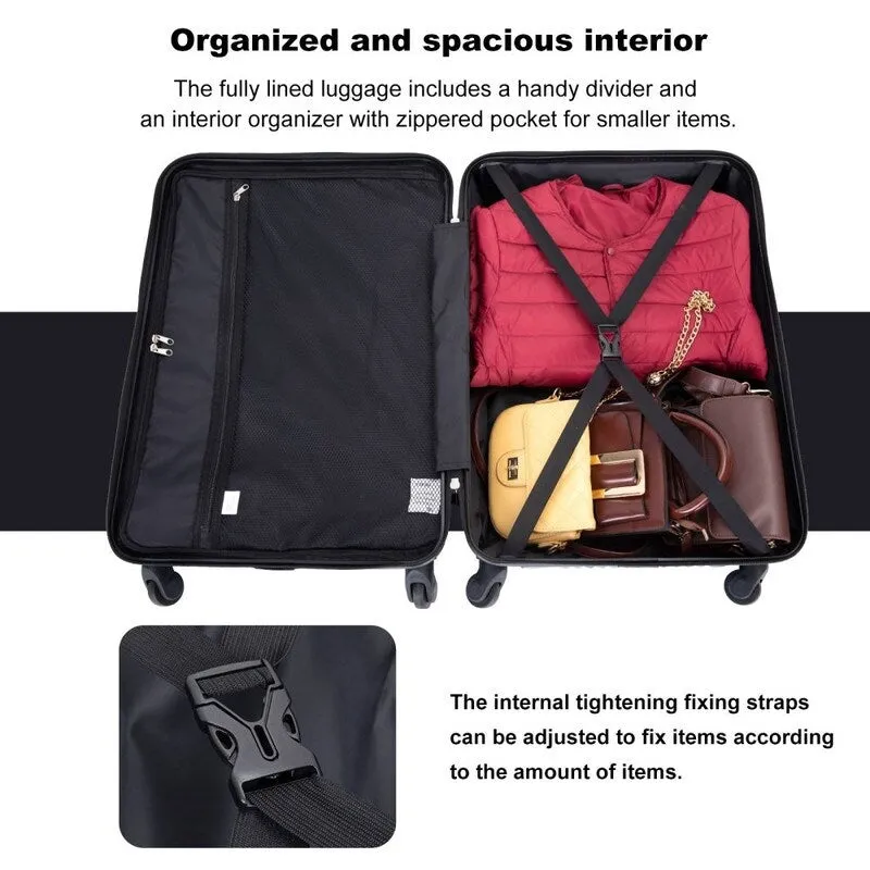 3 Piece PC ABS Suitcase Luggage Sets with Two Hooks and Spinner Wheels,Red