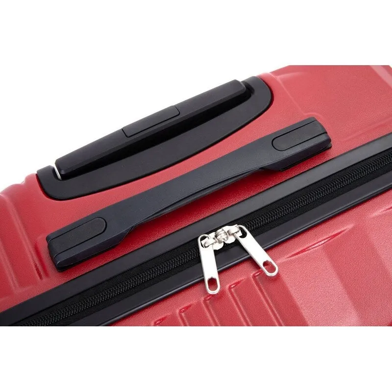 3 Piece PC ABS Suitcase Luggage Sets with Two Hooks and Spinner Wheels,Red