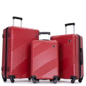 3 Piece PC ABS Suitcase Luggage Sets with Two Hooks and Spinner Wheels,Red