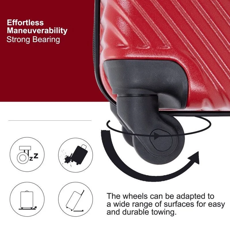 3 Piece PC ABS Suitcase Luggage Sets with Two Hooks and Spinner Wheels,Red