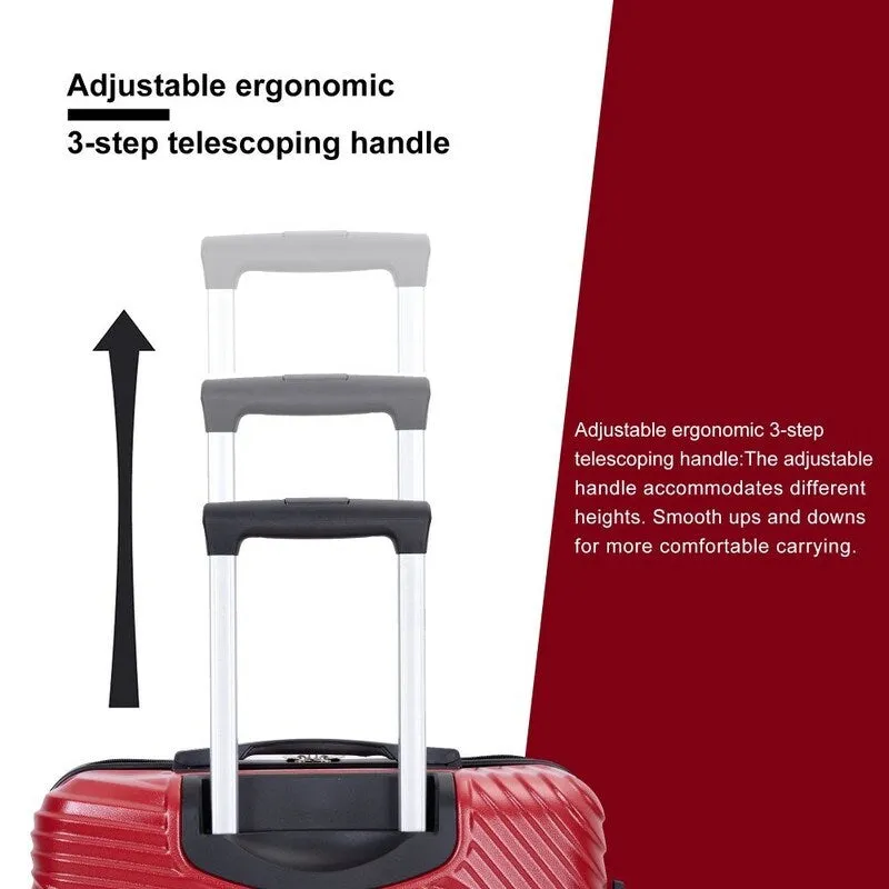 3 Piece PC ABS Suitcase Luggage Sets with Two Hooks and Spinner Wheels,Red