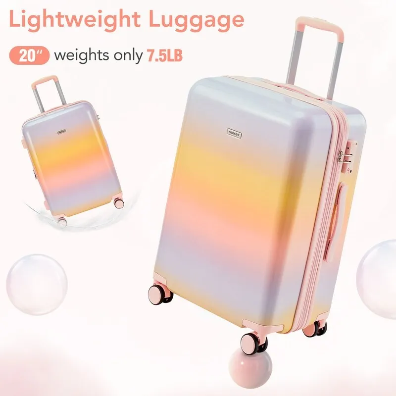 3 Pieces Rainbow Gradient Hardshell Luggage Sets, Spinner Wheels Suitcase Set with TSA Lock, Lightweight Carry on Luggage