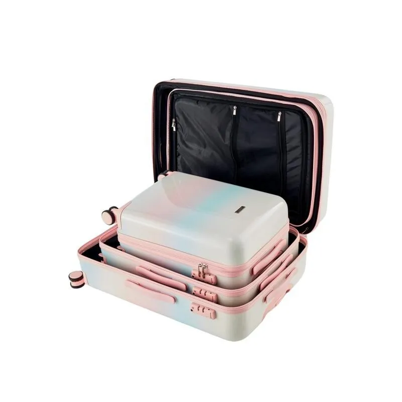 3 Pieces Rainbow Gradient Hardshell Luggage Sets, Spinner Wheels Suitcase Set with TSA Lock, Lightweight Carry on Luggage
