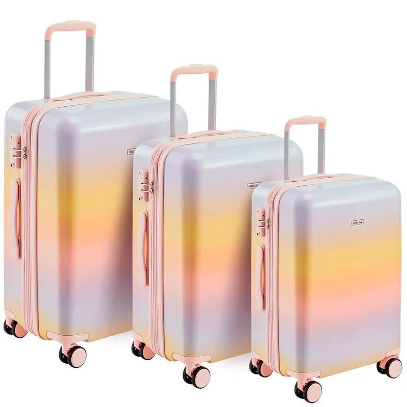 3 Pieces Rainbow Gradient Hardshell Luggage Sets, Spinner Wheels Suitcase Set with TSA Lock, Lightweight Carry on Luggage