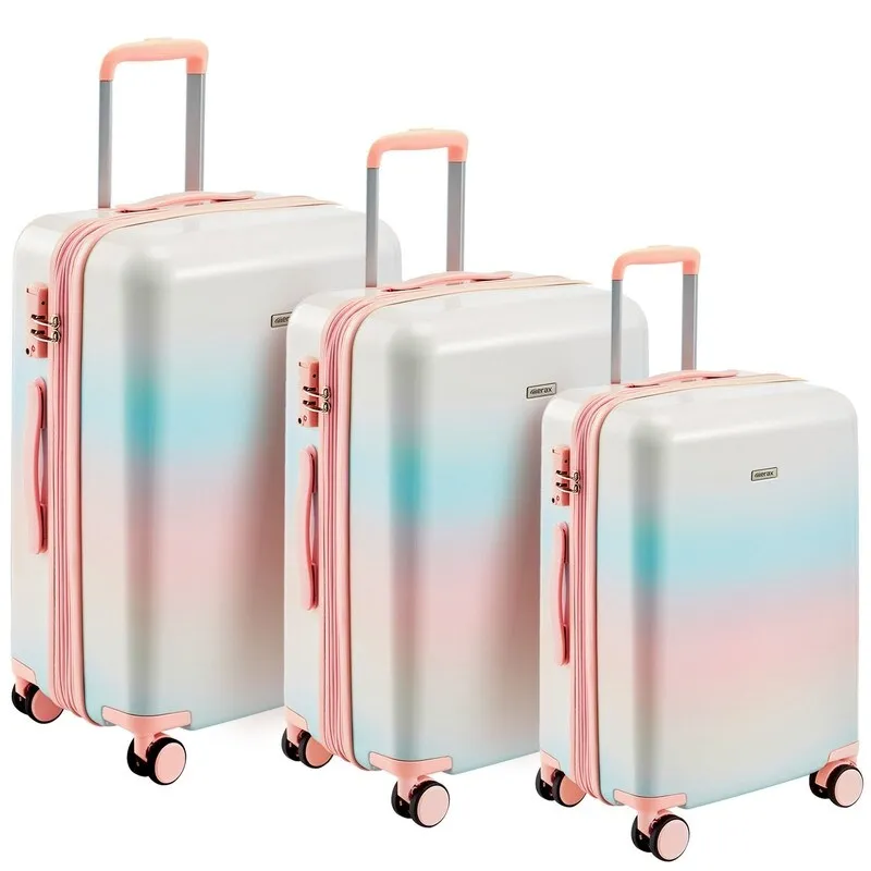 3 Pieces Rainbow Gradient Hardshell Luggage Sets, Spinner Wheels Suitcase Set with TSA Lock, Lightweight Carry on Luggage