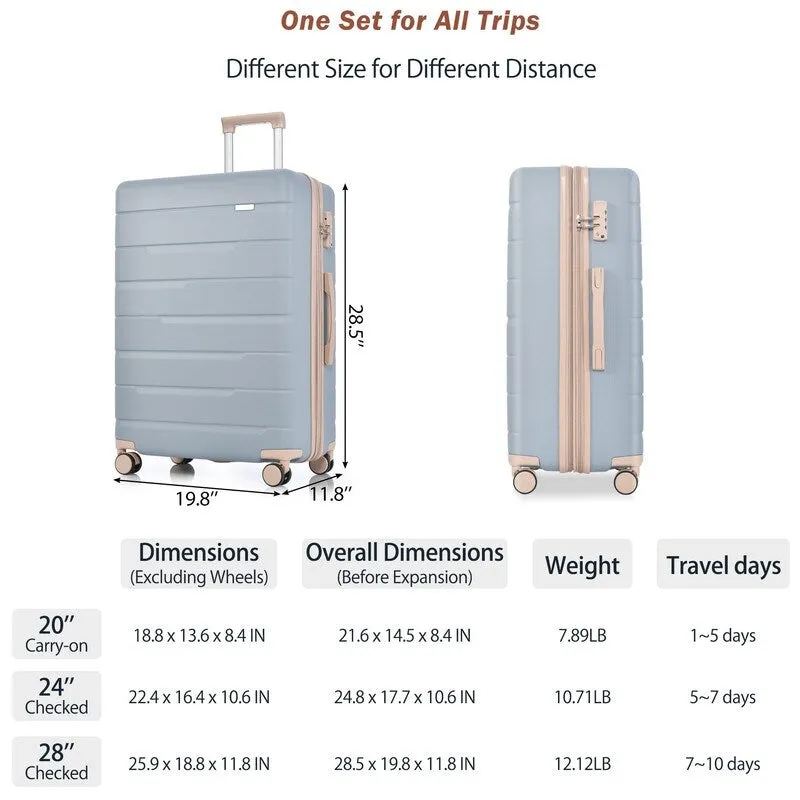 3Pcs Carry on Luggage Suitcase Set with Spinner Wheels and TSA Lock