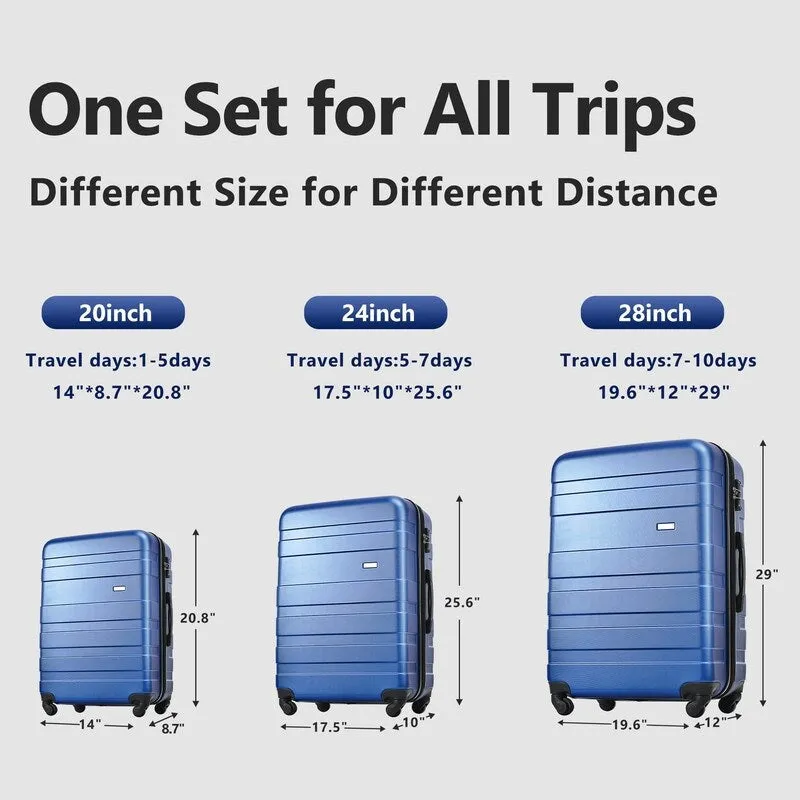 3PCS Expandable Luggage Sets ABS Hardshell Suitcase with TSA Lock and Spinner Wheels