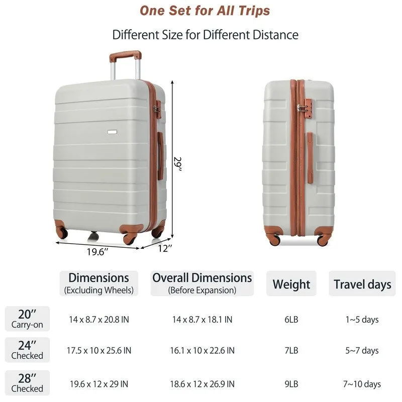 3PCS Expandable Luggage Sets ABS Hardshell Suitcase with TSA Lock and Spinner Wheels