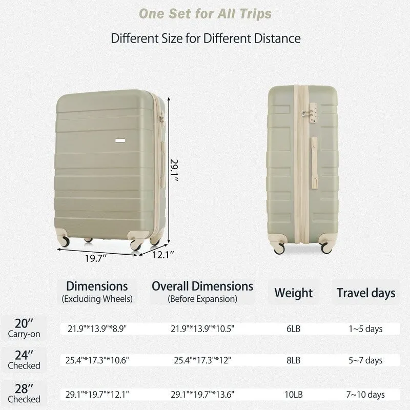 3PCS Expandable Luggage Sets ABS Hardshell Suitcase with TSA Lock and Spinner Wheels