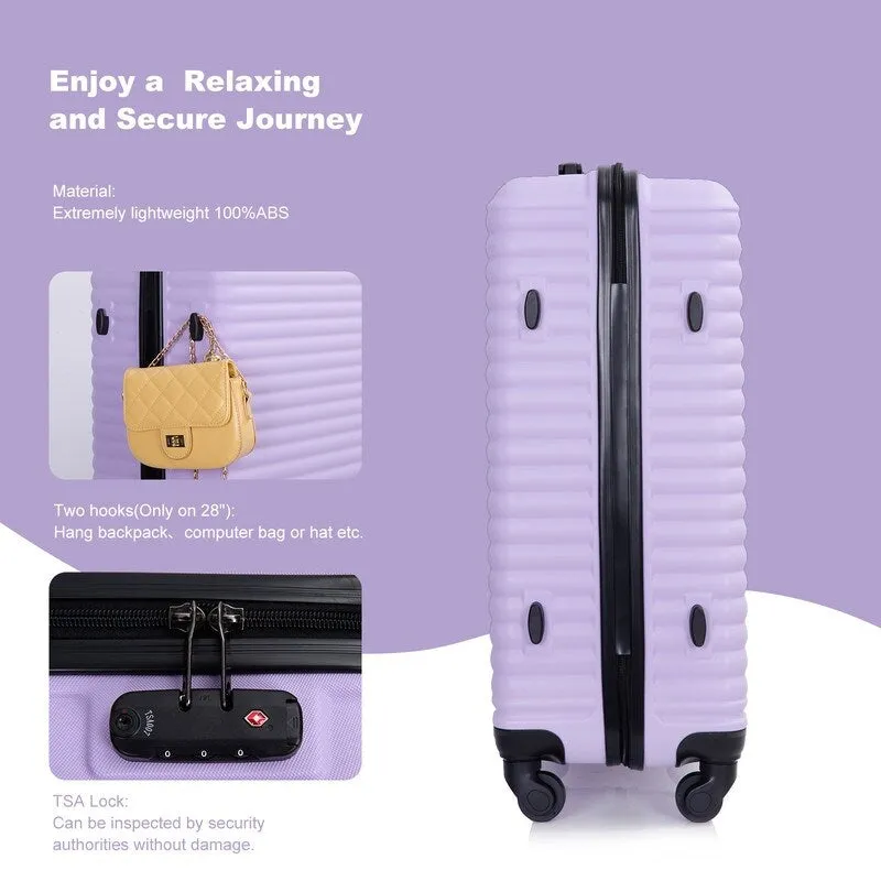 3Pcs Luggage Sets ABS Lightweight Suitcase with Two Hooks,Spinner Wheels and TSA Lock