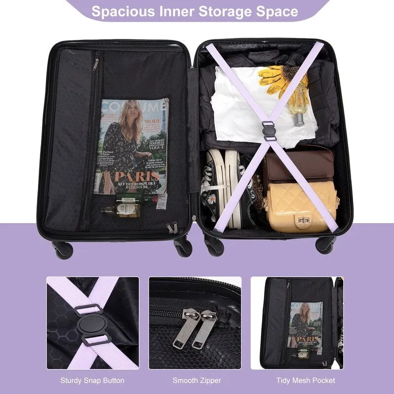3Pcs Luggage Sets ABS Lightweight Suitcase with Two Hooks,Spinner Wheels and TSA Lock