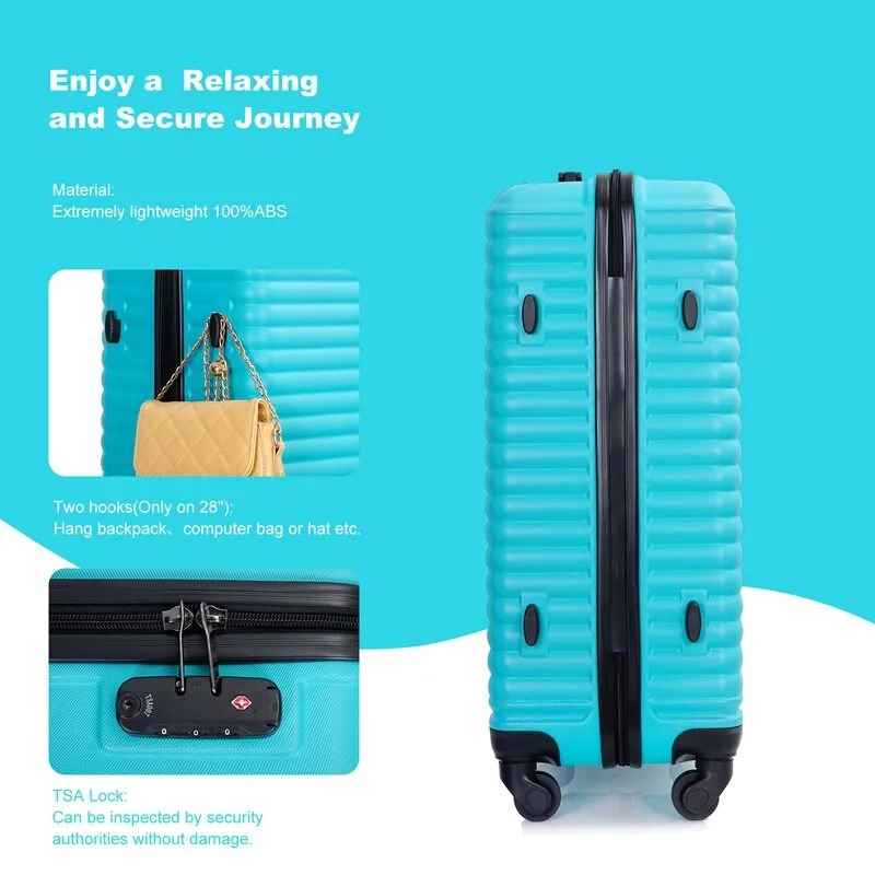 3Pcs Luggage Sets ABS Lightweight Suitcase with Two Hooks,Spinner Wheels and TSA Lock