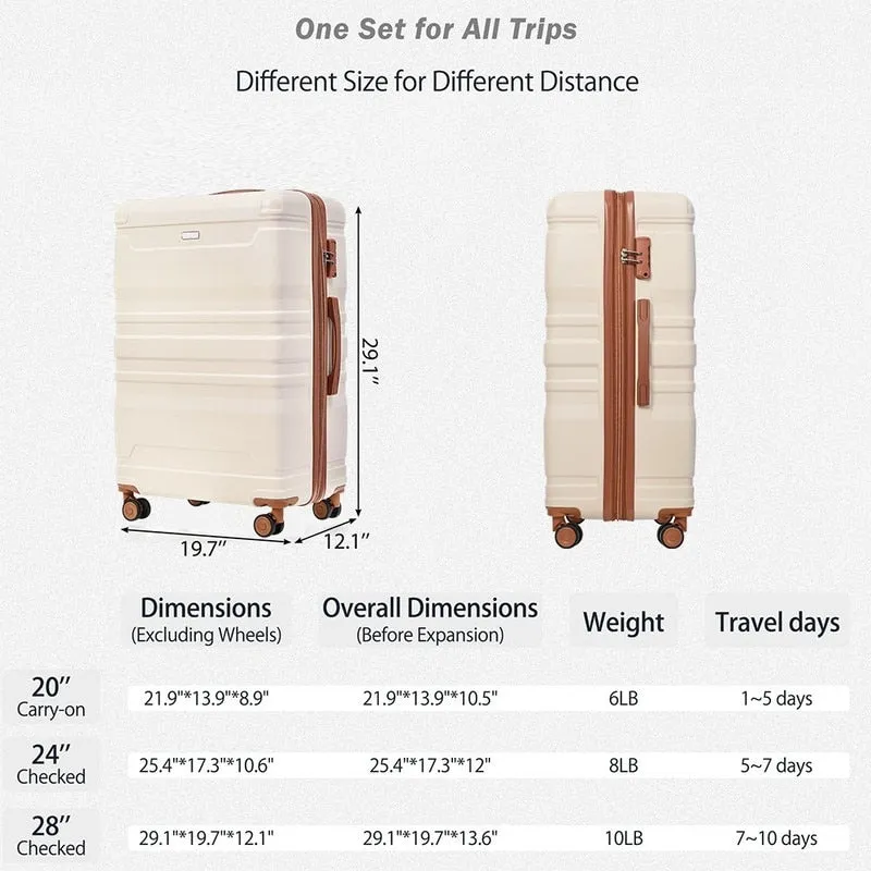 3PCS Luggage Sets Expandable ABS Suitcase with TSA Lock(20"/24"/28")