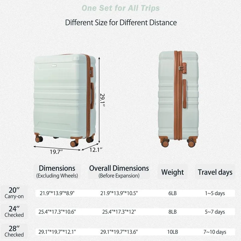 3PCS Luggage Sets Expandable ABS Suitcase with TSA Lock(20"/24"/28")