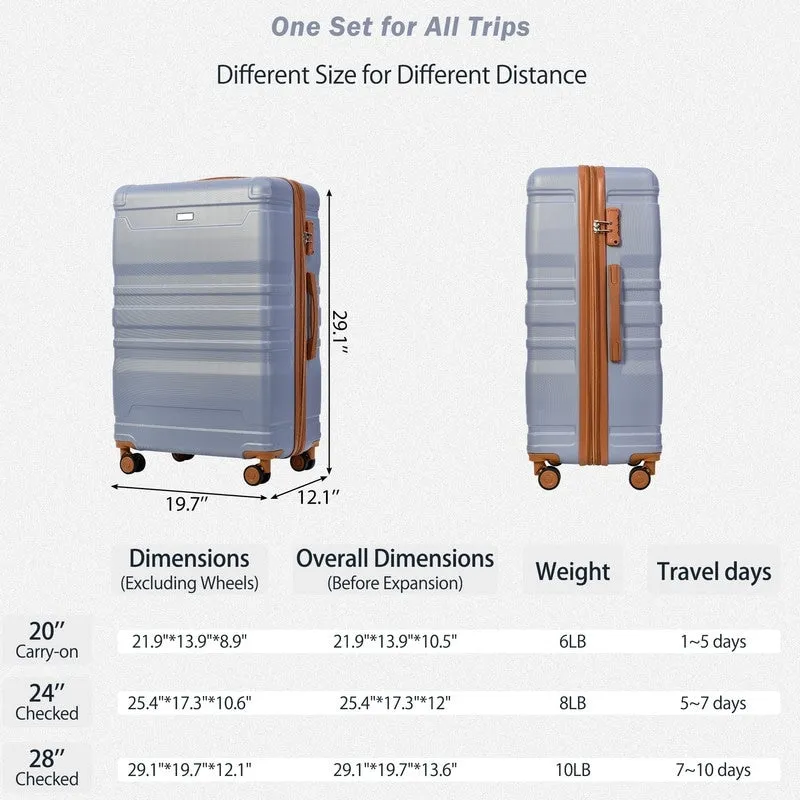 3PCS Luggage Sets Expandable ABS Suitcase with TSA Lock(20"/24"/28")