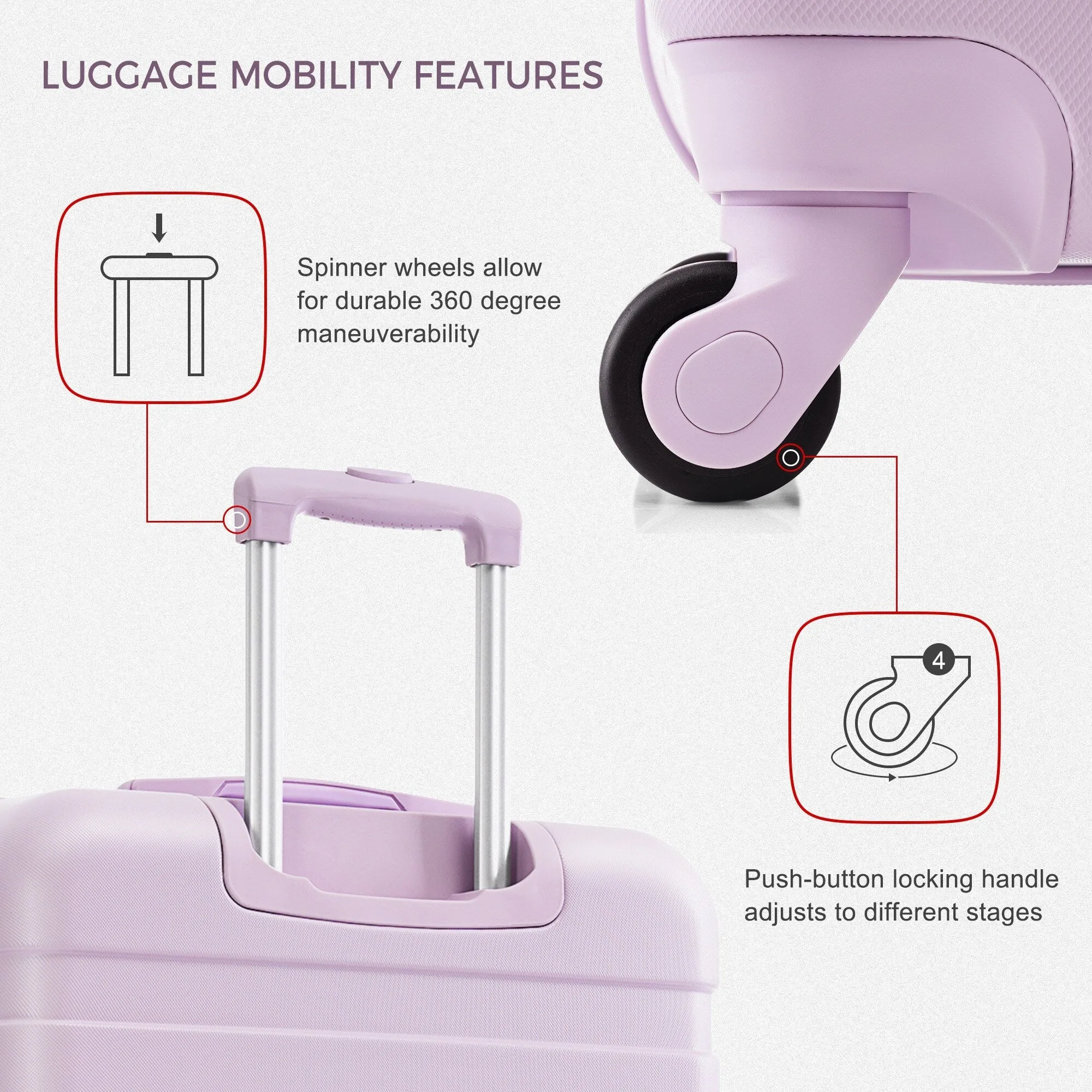 3pcs Luggage Sets with Adjustable Telescopic Handles and TSA Lock & Spinner Wheels (20'' 24'' 28'')