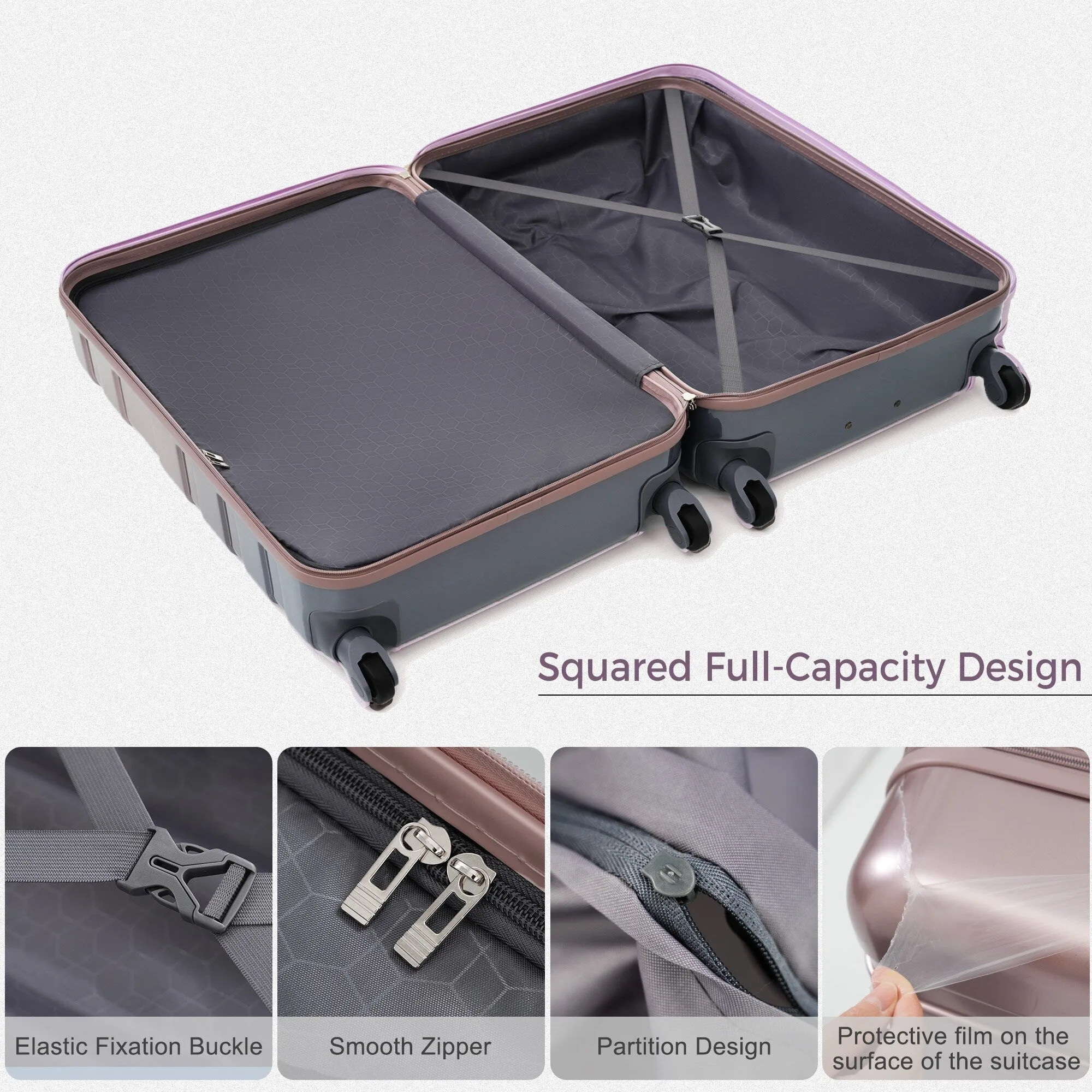 3pcs Luggage Sets with Adjustable Telescopic Handles and TSA Lock & Spinner Wheels (20'' 24'' 28'')