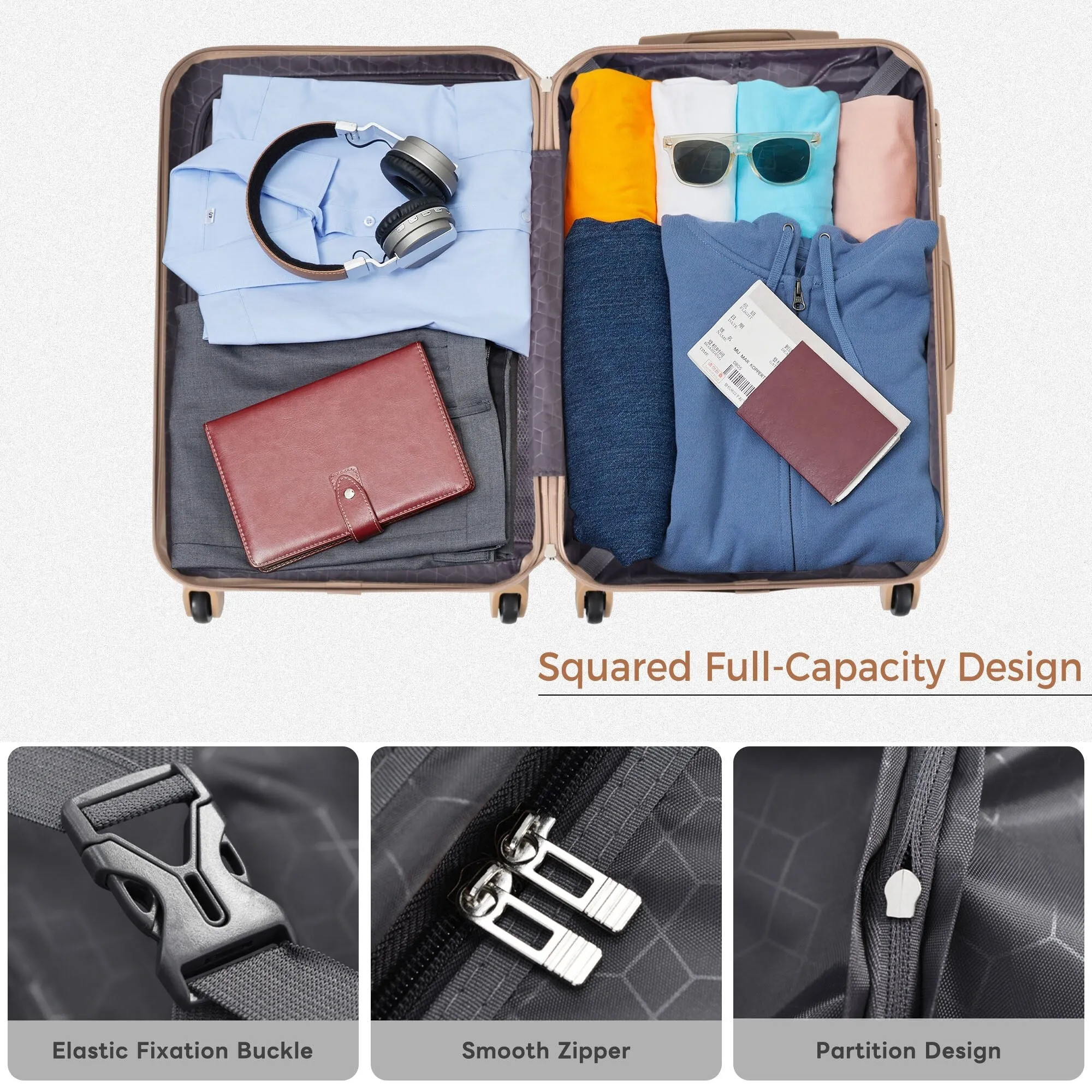 3pcs Luggage Sets with Adjustable Telescopic Handles and TSA Lock & Spinner Wheels (20'' 24'' 28'')