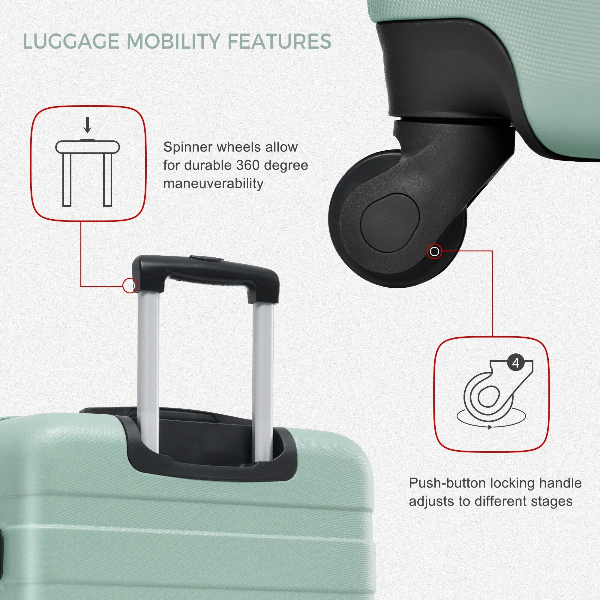3pcs Luggage Sets with Adjustable Telescopic Handles and TSA Lock & Spinner Wheels (20'' 24'' 28'')