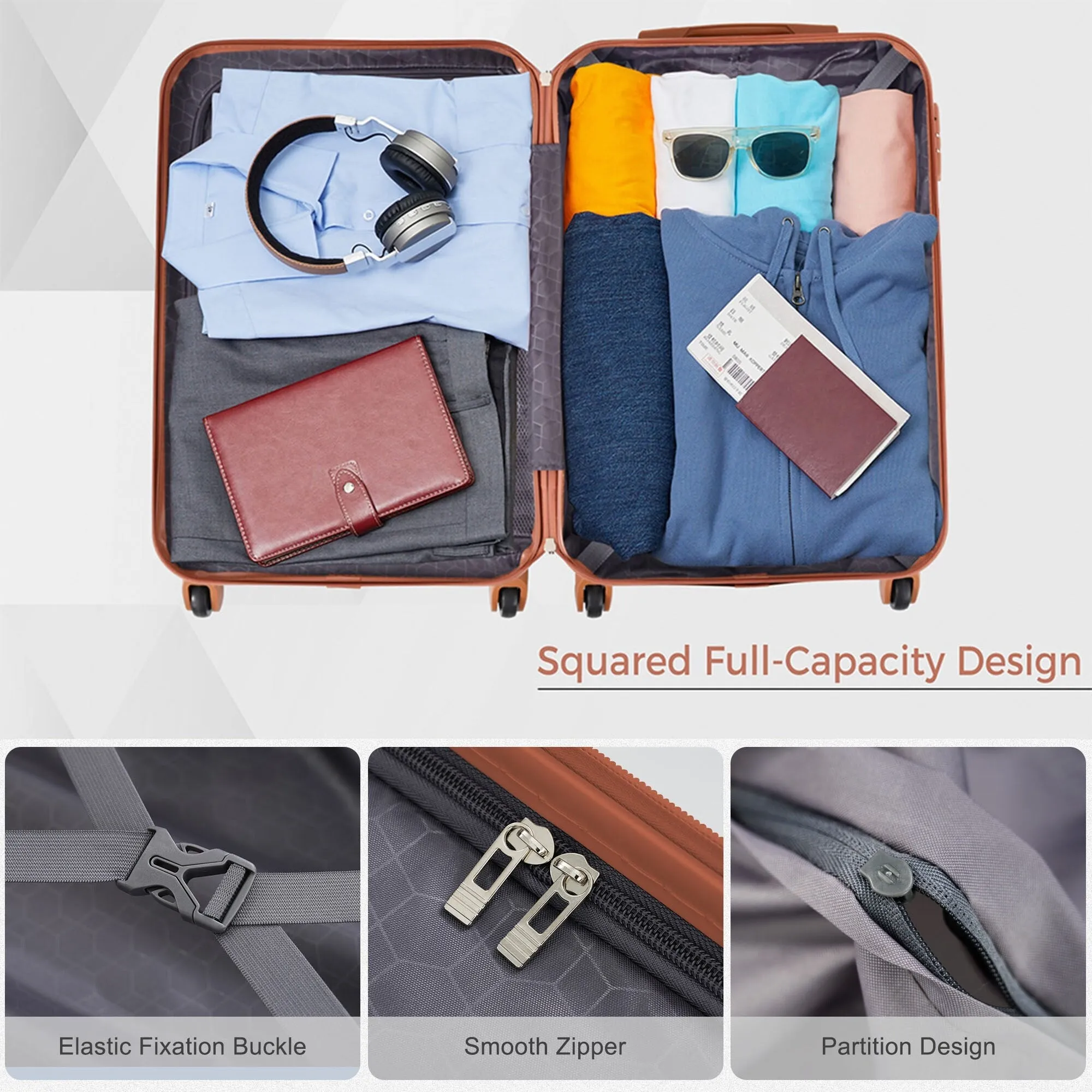 3pcs Luggage Sets with Adjustable Telescopic Handles and TSA Lock & Spinner Wheels (20'' 24'' 28'')
