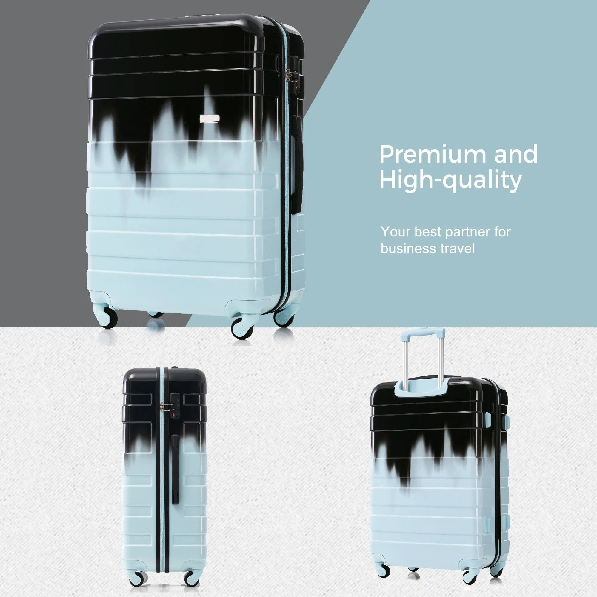 3pcs Luggage Sets with Adjustable Telescopic Handles and TSA Lock & Spinner Wheels (20'' 24'' 28'')