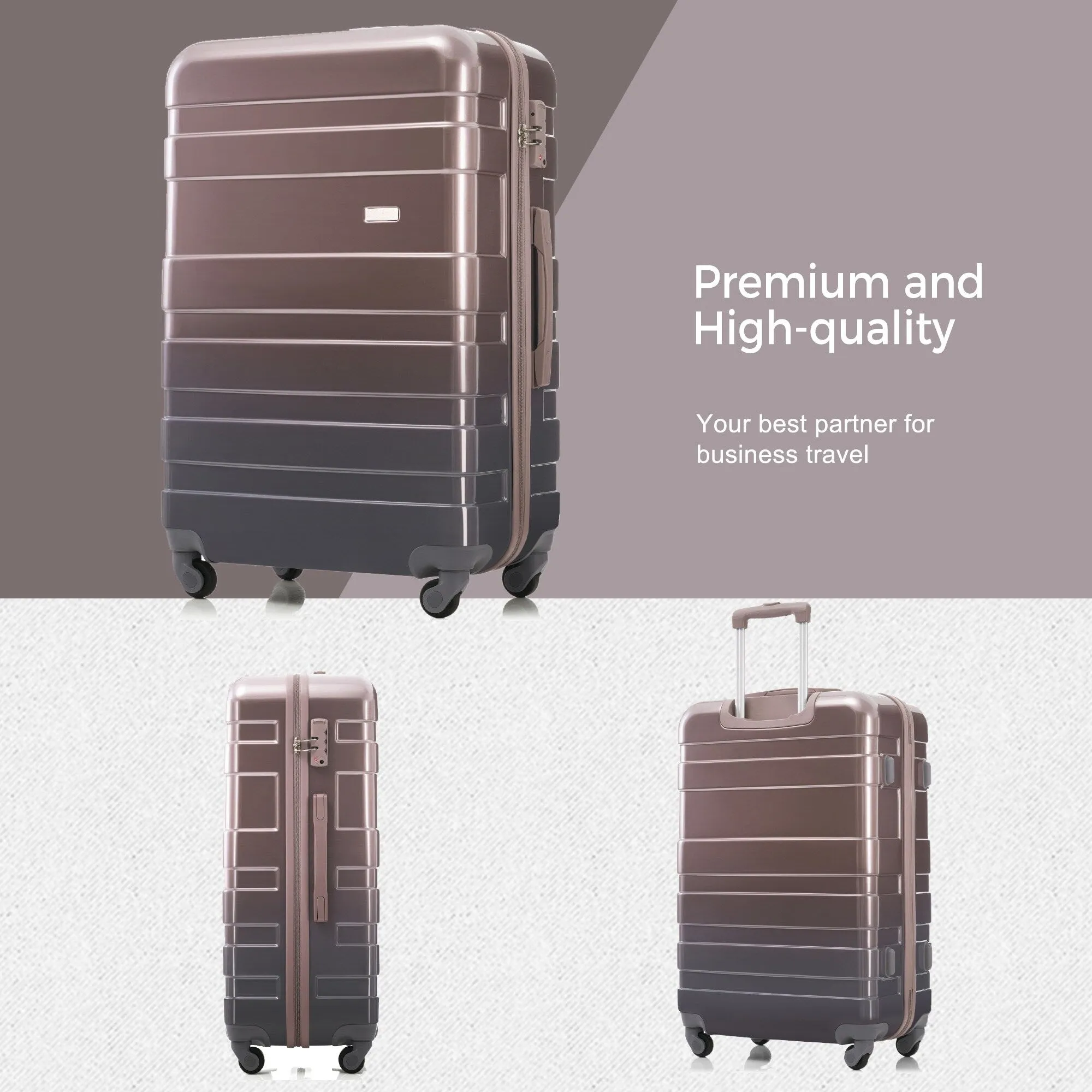 3pcs Luggage Sets with Adjustable Telescopic Handles and TSA Lock & Spinner Wheels (20'' 24'' 28'')
