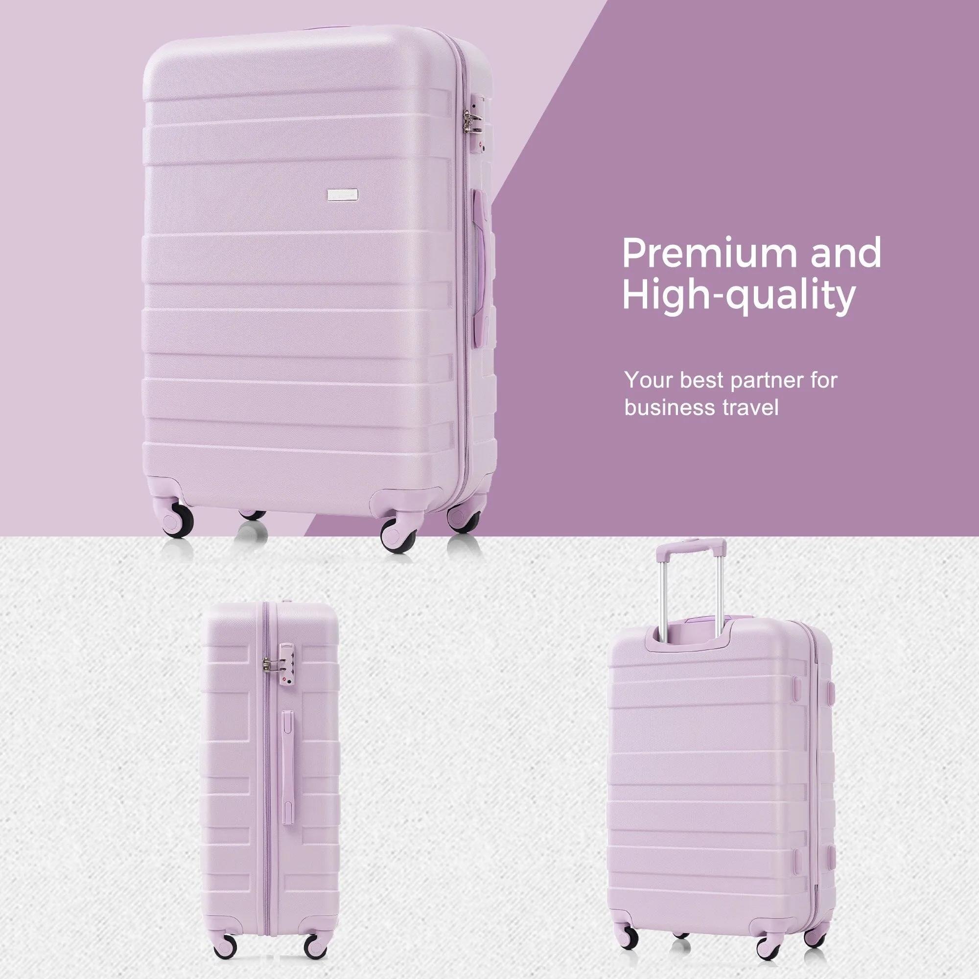 3pcs Luggage Sets with Adjustable Telescopic Handles and TSA Lock & Spinner Wheels (20'' 24'' 28'')