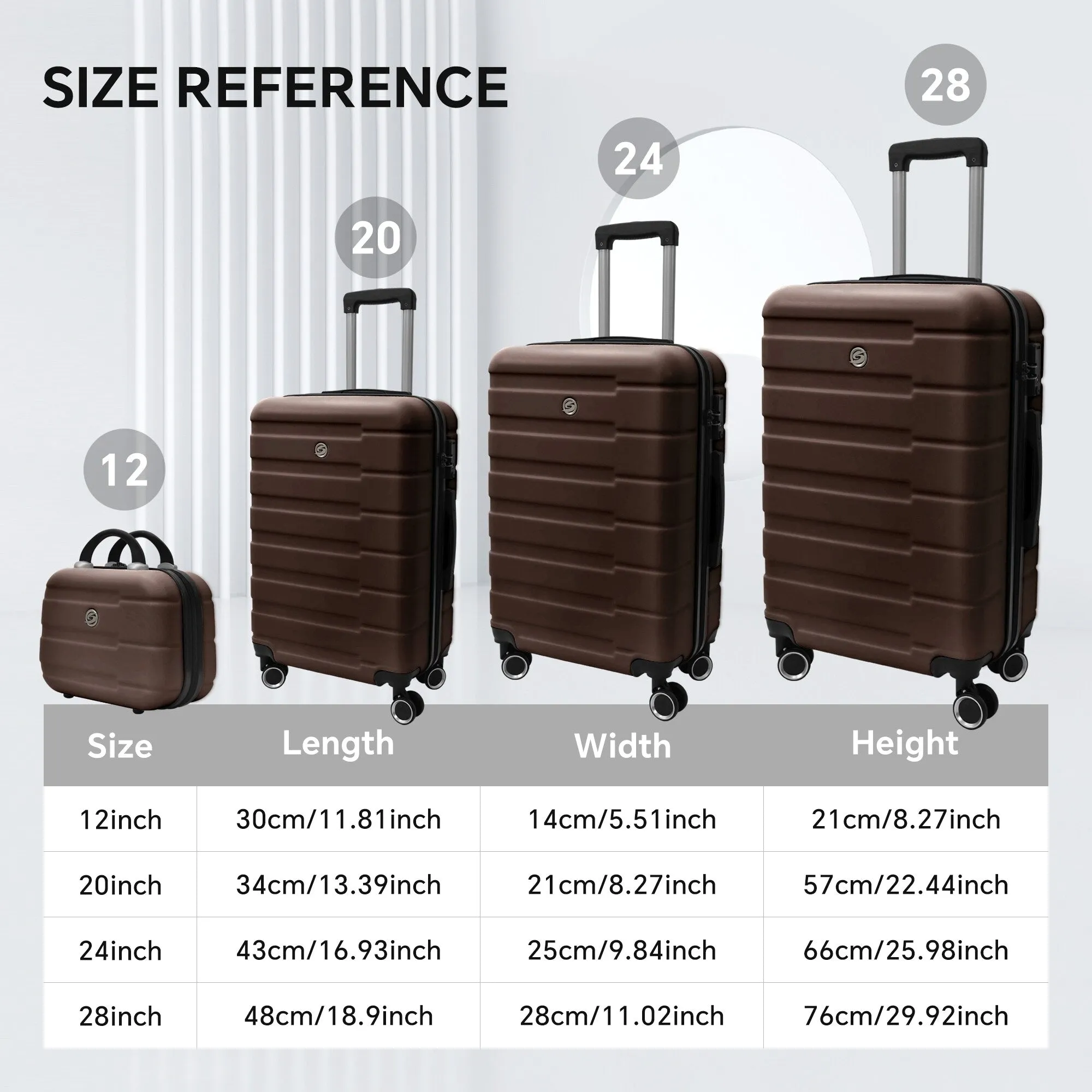4 Piece Hard Shell Luggage Set,Carry on Suitcase with Spinner Wheels,Family Luggage Set(12/20/24/28in)