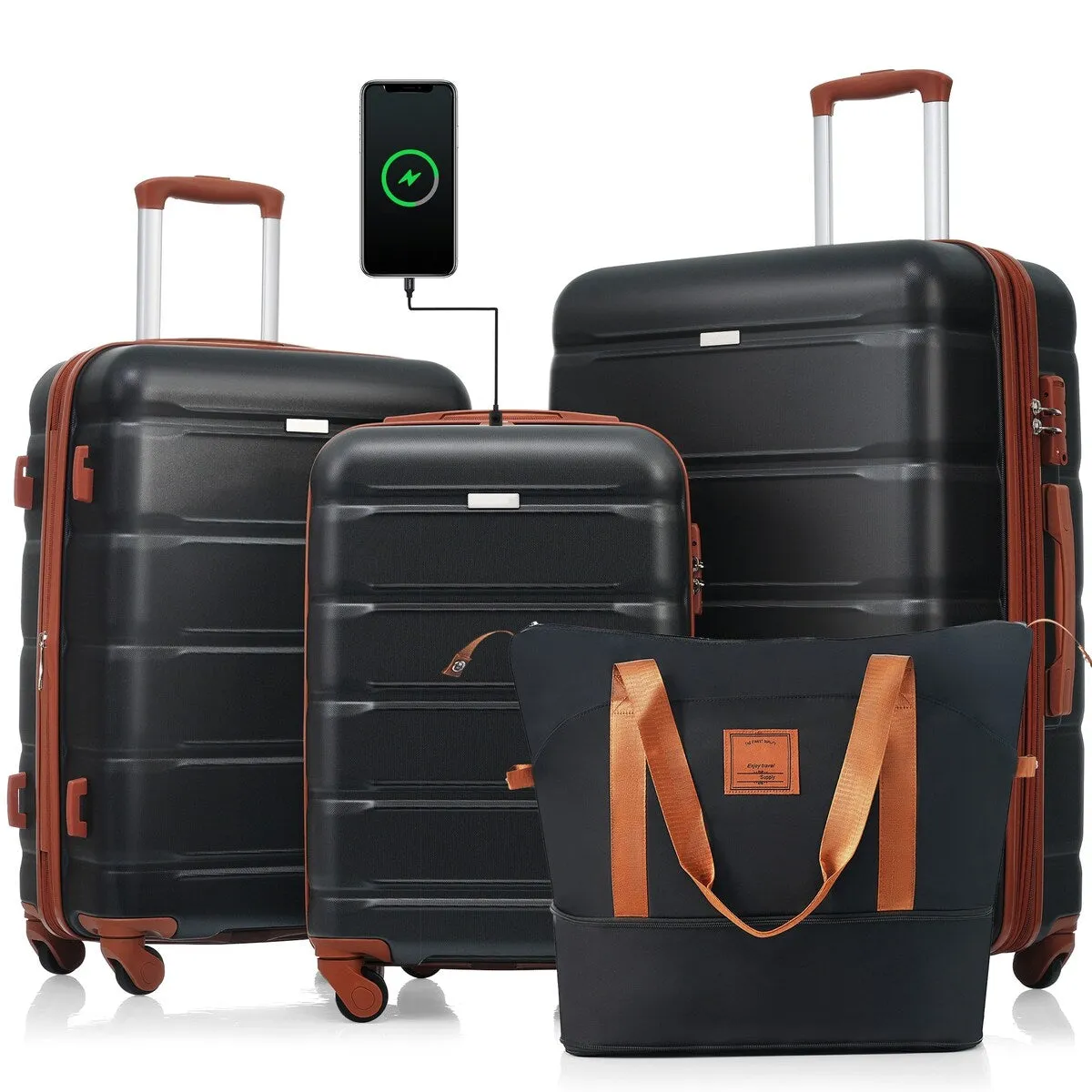 4 Piece Luggage Sets with Travel Bag by Harper&Bright Designs