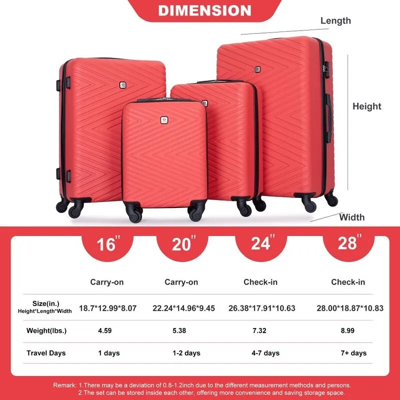 4PCS ABS Lightweight Suitcase Luggage Set with Rotating Wheels,24" and 28" with TSA Lock