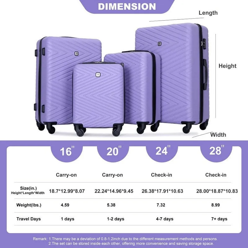 4PCS ABS Lightweight Suitcase Luggage Set with Rotating Wheels,24" and 28" with TSA Lock