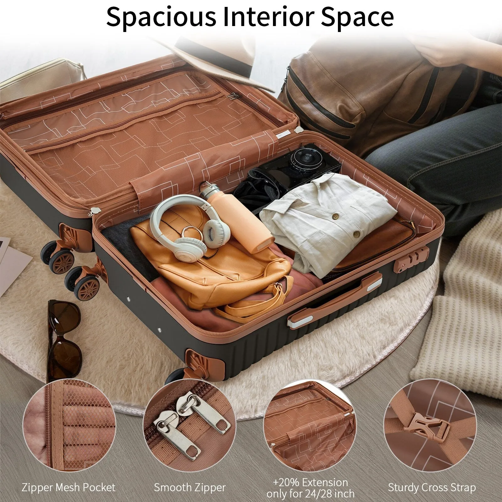 ABS Expandable Luggage with 4 Packing Cubes and TSA Lock, 4 Piece Luggage Set with Spinner Wheels for Men Women (16/20/24/28)
