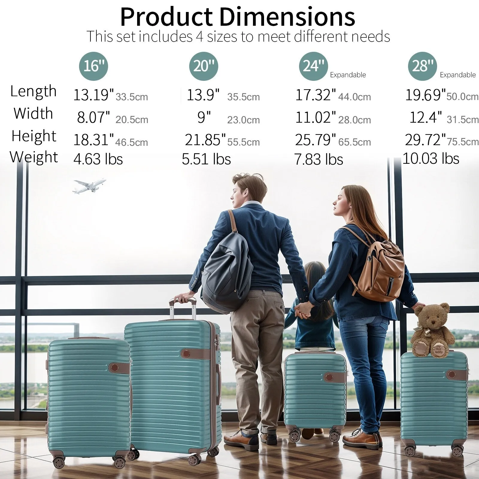 ABS Expandable Luggage with 4 Packing Cubes and TSA Lock, 4 Piece Luggage Set with Spinner Wheels for Men Women (16/20/24/28)
