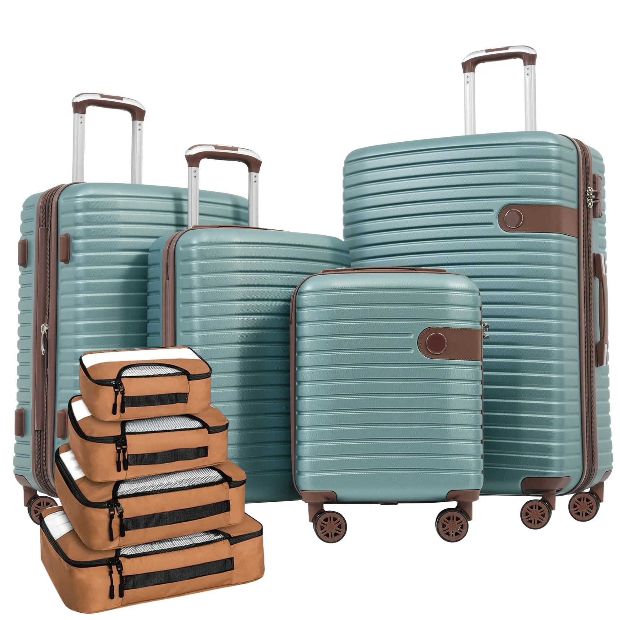 ABS Expandable Luggage with 4 Packing Cubes and TSA Lock, 4 Piece Luggage Set with Spinner Wheels for Men Women (16/20/24/28)