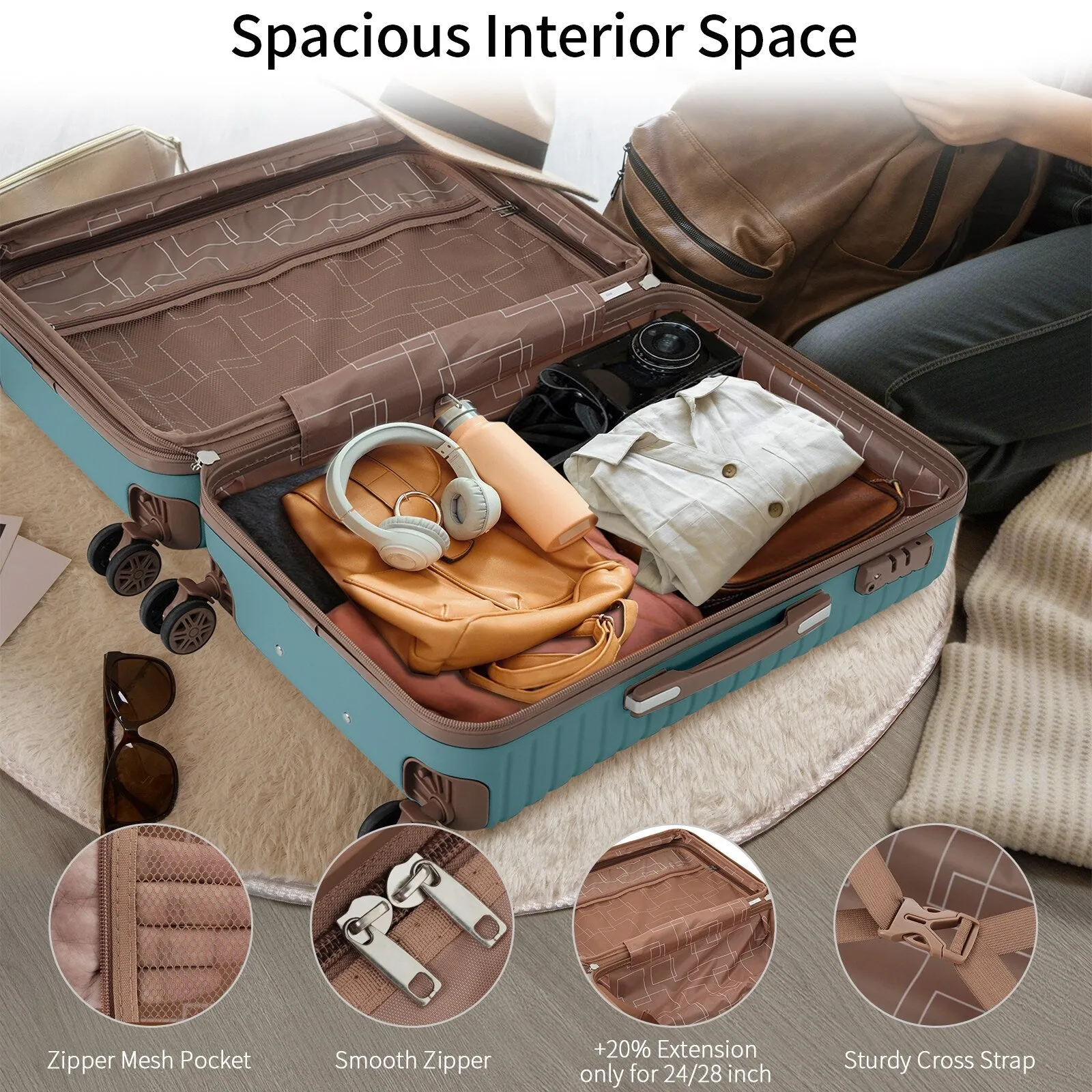 ABS Expandable Luggage with 4 Packing Cubes and TSA Lock, 4 Piece Luggage Set with Spinner Wheels for Men Women (16/20/24/28)