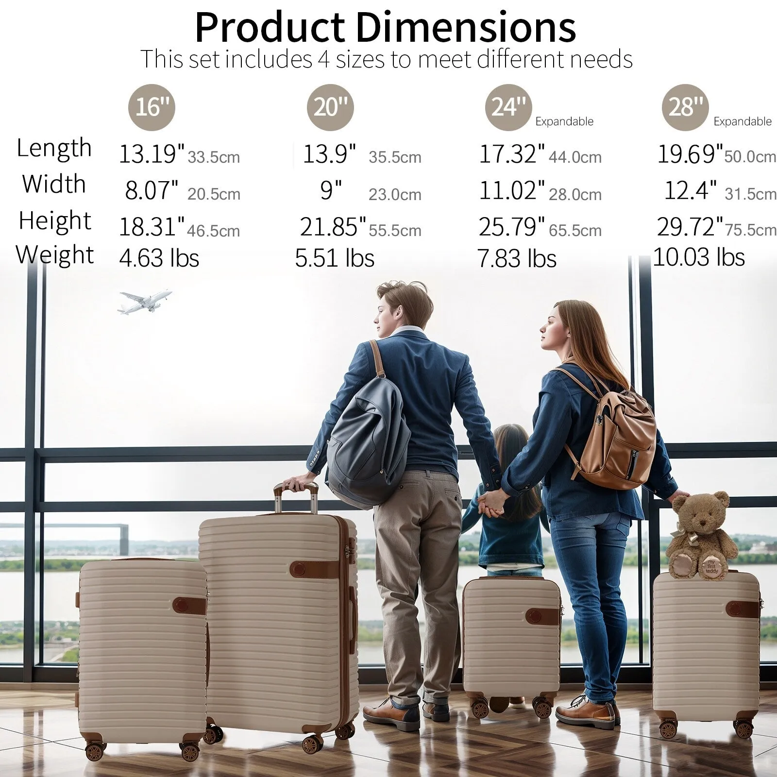 ABS Expandable Luggage with 4 Packing Cubes and TSA Lock, 4 Piece Luggage Set with Spinner Wheels for Men Women (16/20/24/28)
