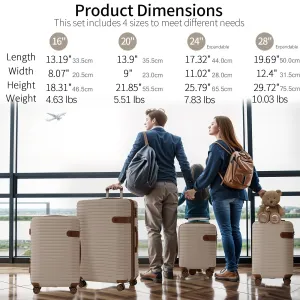 ABS Expandable Luggage with 4 Packing Cubes and TSA Lock, 4 Piece Luggage Set with Spinner Wheels for Men Women (16/20/24/28)