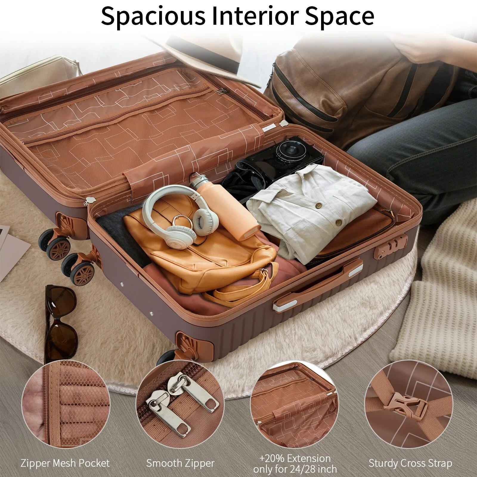 ABS Expandable Luggage with 4 Packing Cubes and TSA Lock, 4 Piece Luggage Set with Spinner Wheels for Men Women (16/20/24/28)
