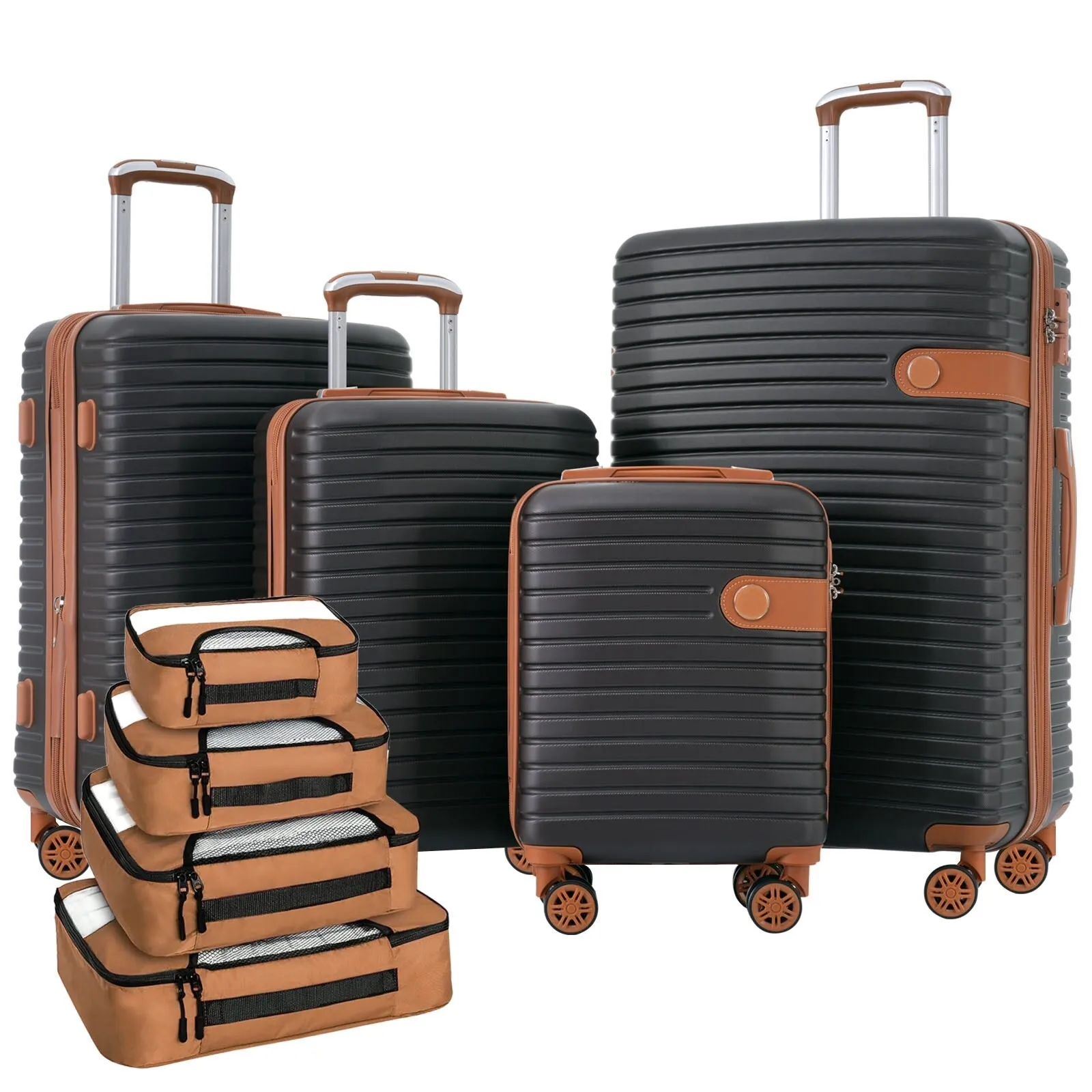 ABS Expandable Luggage with 4 Packing Cubes and TSA Lock, 4 Piece Luggage Set with Spinner Wheels for Men Women (16/20/24/28)