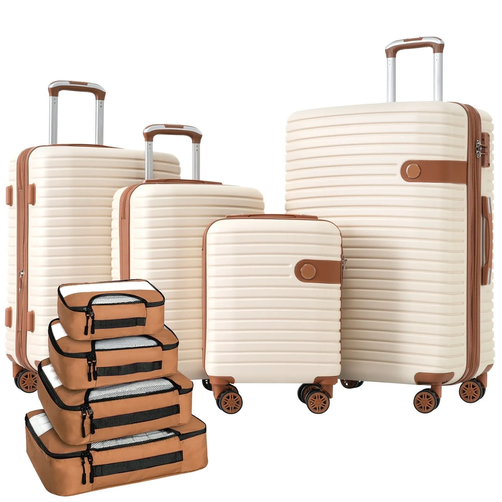 ABS Expandable Luggage with 4 Packing Cubes and TSA Lock, 4 Piece Luggage Set with Spinner Wheels for Men Women (16/20/24/28)