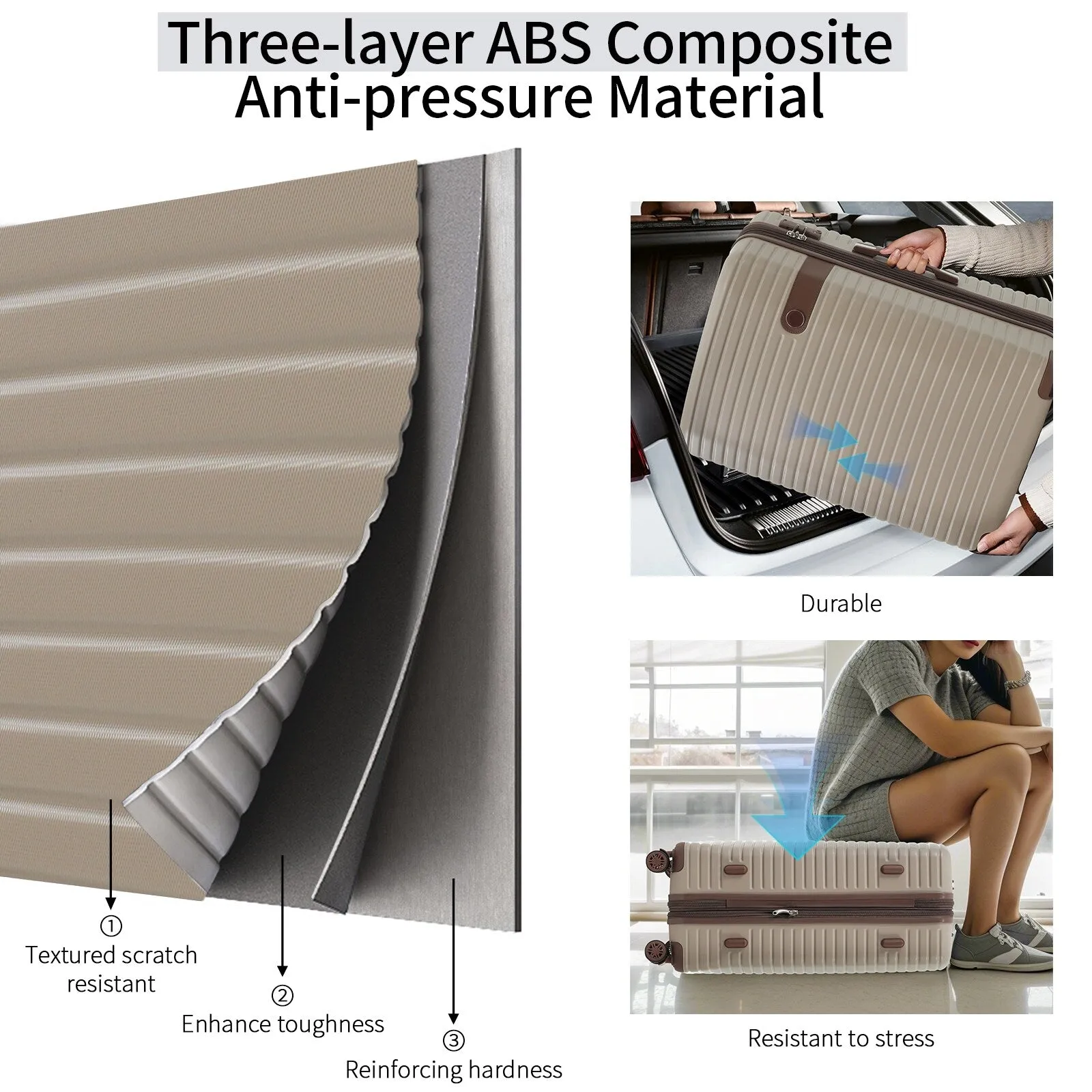 ABS Expandable Luggage with 4 Packing Cubes and TSA Lock, 4 Piece Luggage Set with Spinner Wheels for Men Women (16/20/24/28)