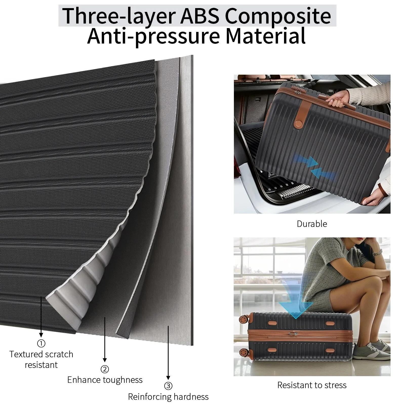 ABS Expandable Luggage with 4 Packing Cubes and TSA Lock, 4 Piece Luggage Set with Spinner Wheels for Men Women (16/20/24/28)