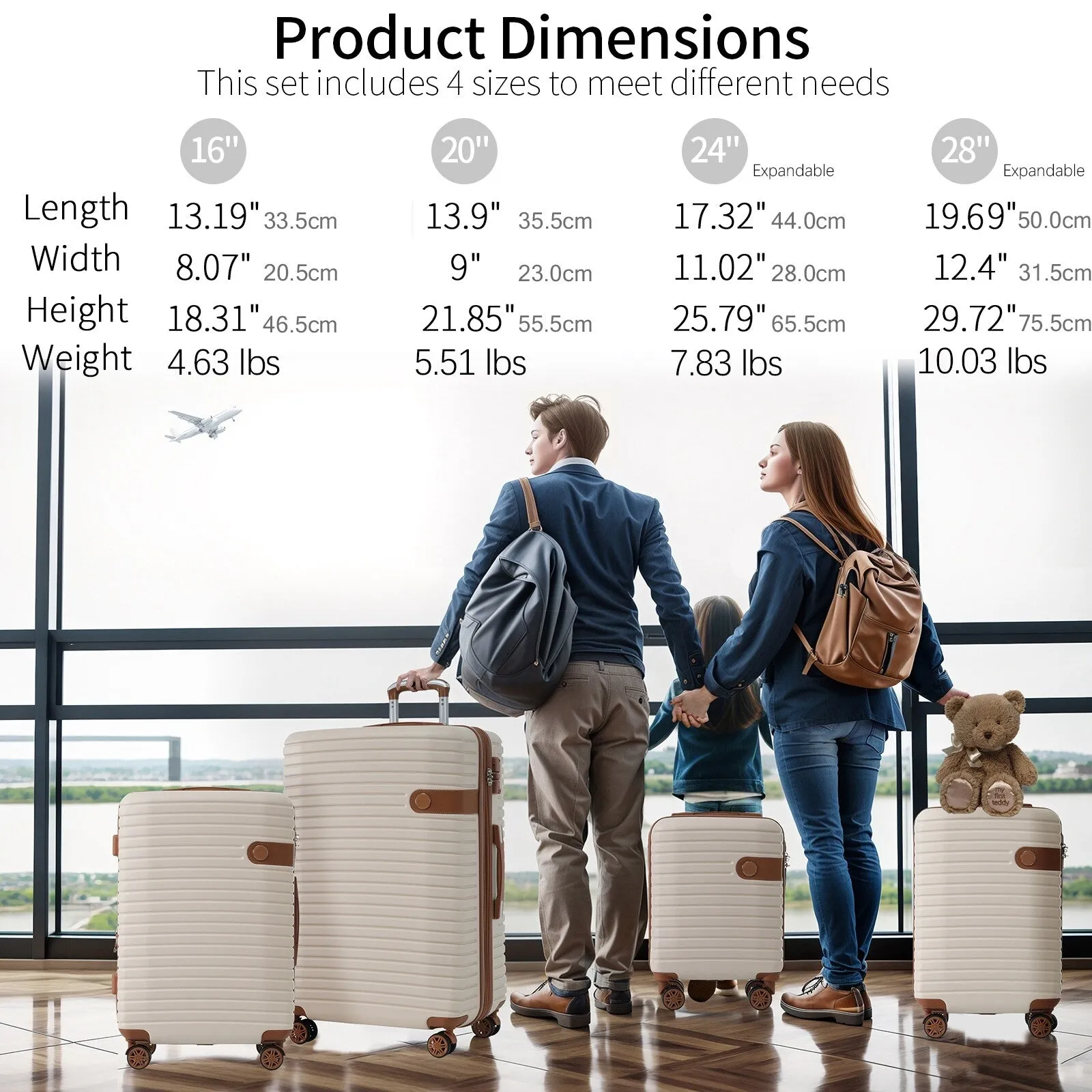 ABS Expandable Luggage with 4 Packing Cubes and TSA Lock, 4 Piece Luggage Set with Spinner Wheels for Men Women (16/20/24/28)