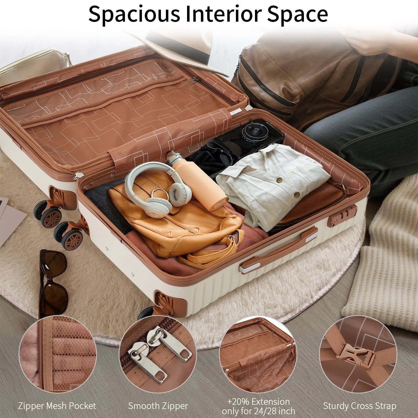 ABS Expandable Luggage with 4 Packing Cubes and TSA Lock, 4 Piece Luggage Set with Spinner Wheels for Men Women (16/20/24/28)
