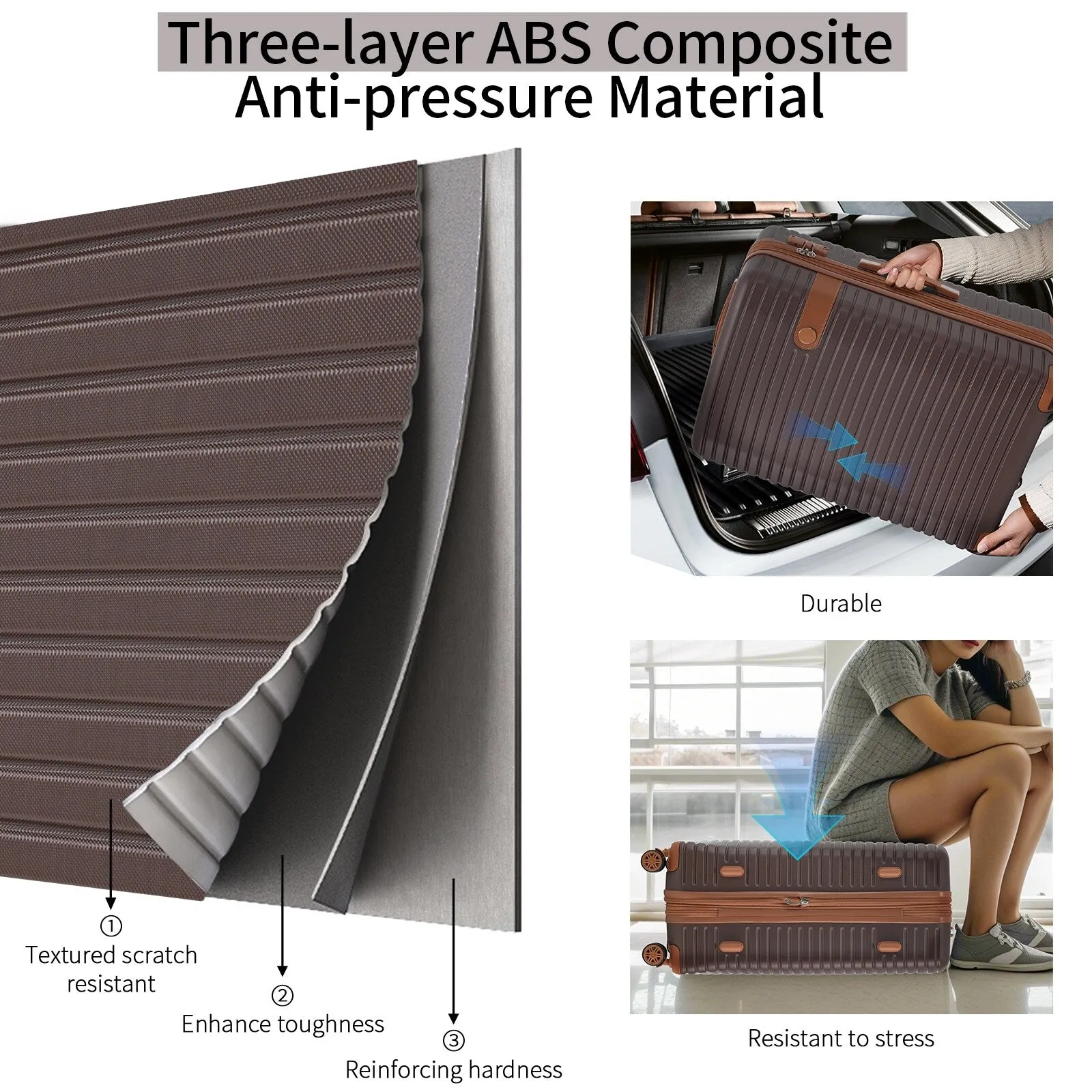 ABS Expandable Luggage with 4 Packing Cubes and TSA Lock, 4 Piece Luggage Set with Spinner Wheels for Men Women (16/20/24/28)